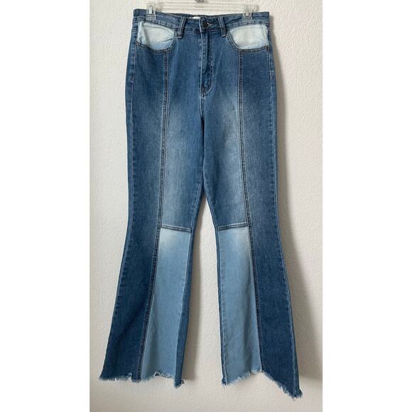 Harper Heritage Bell Bottom BOHO Patchwork Women's Jean W/ Raw Hem Size 29 - Picture 2 of 4